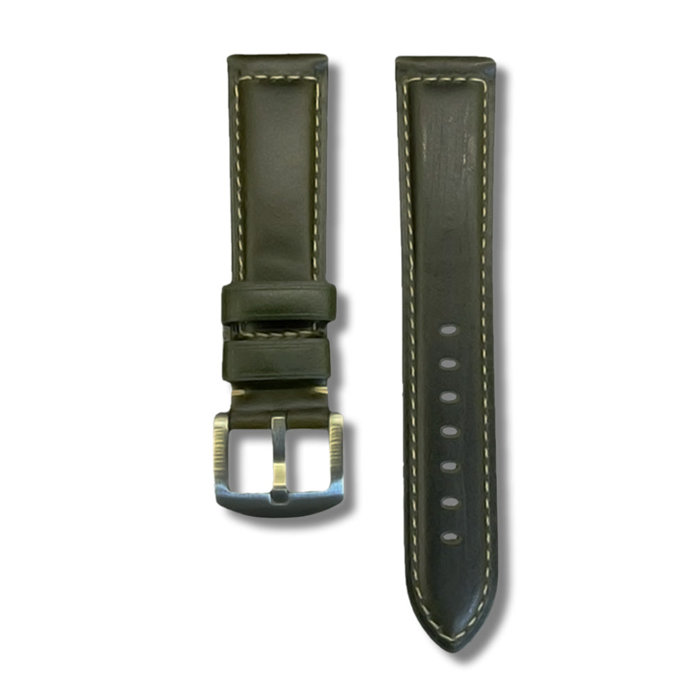 Cavern 20mm Plain Dark Green Stitched Leather Strap