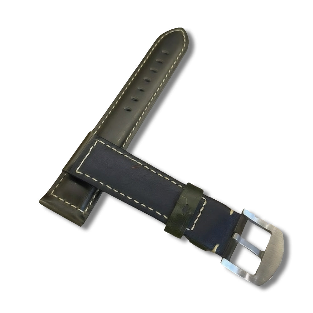 Cavern 22mm Plain Dark Green Stitched Leather Strap