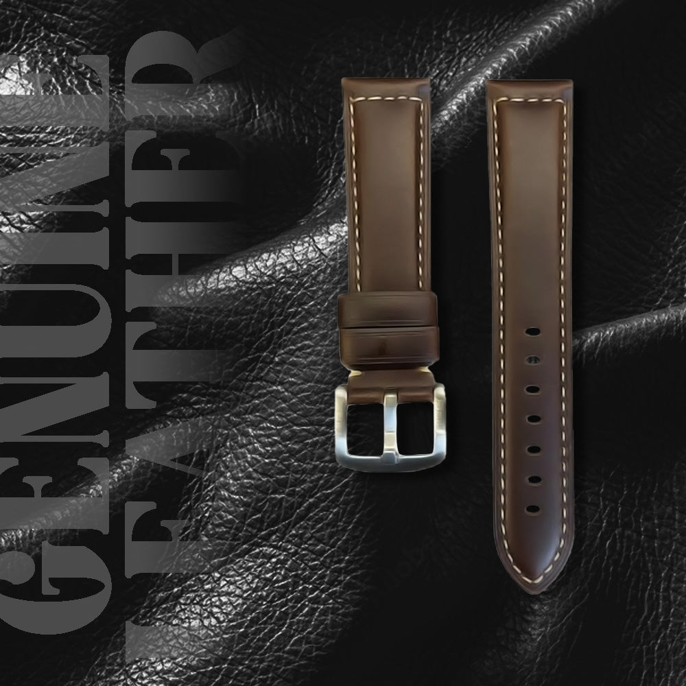 Cavern 20mm Plain Coffee Brown Stitched Leather Strap