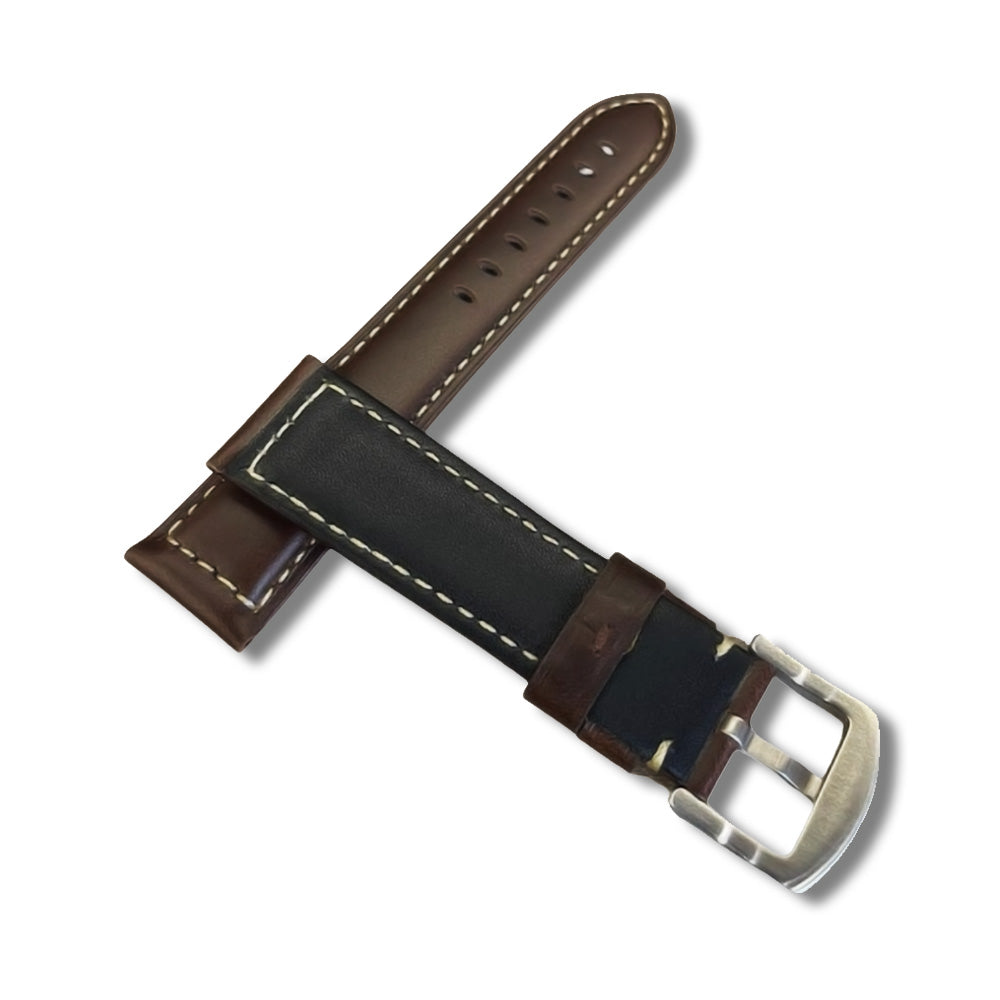 Cavern 22mm Plain Coffee Brown Stitched Leather Strap