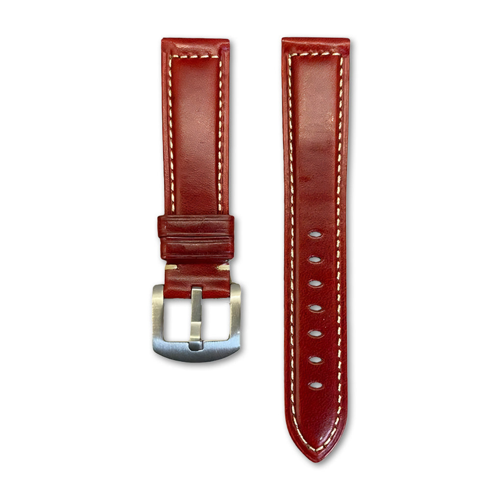 Cavern 22mm Plain Red Stitched Leather Strap