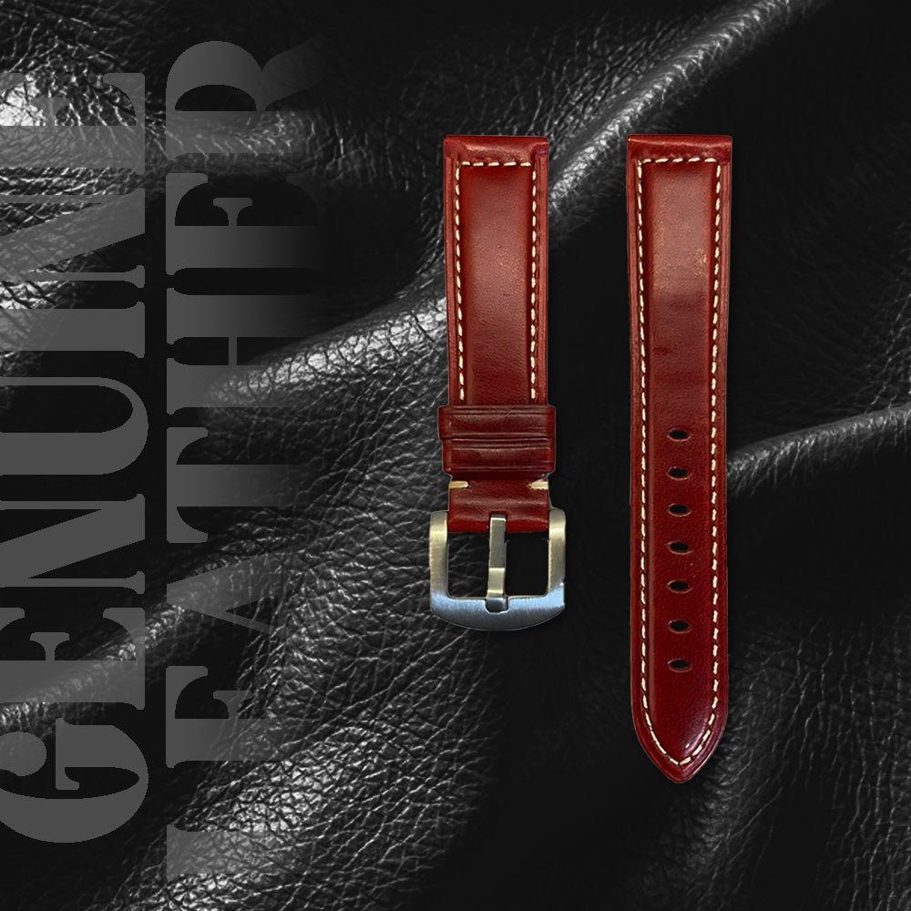 Cavern 22mm Plain Red Stitched Leather Strap