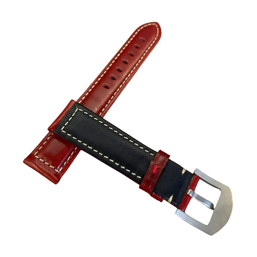Cavern 22mm Plain Red Stitched Leather Strap