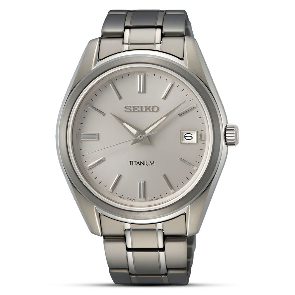 SEIKO Titanium Quartz Grey Dial Watch SUR369P1