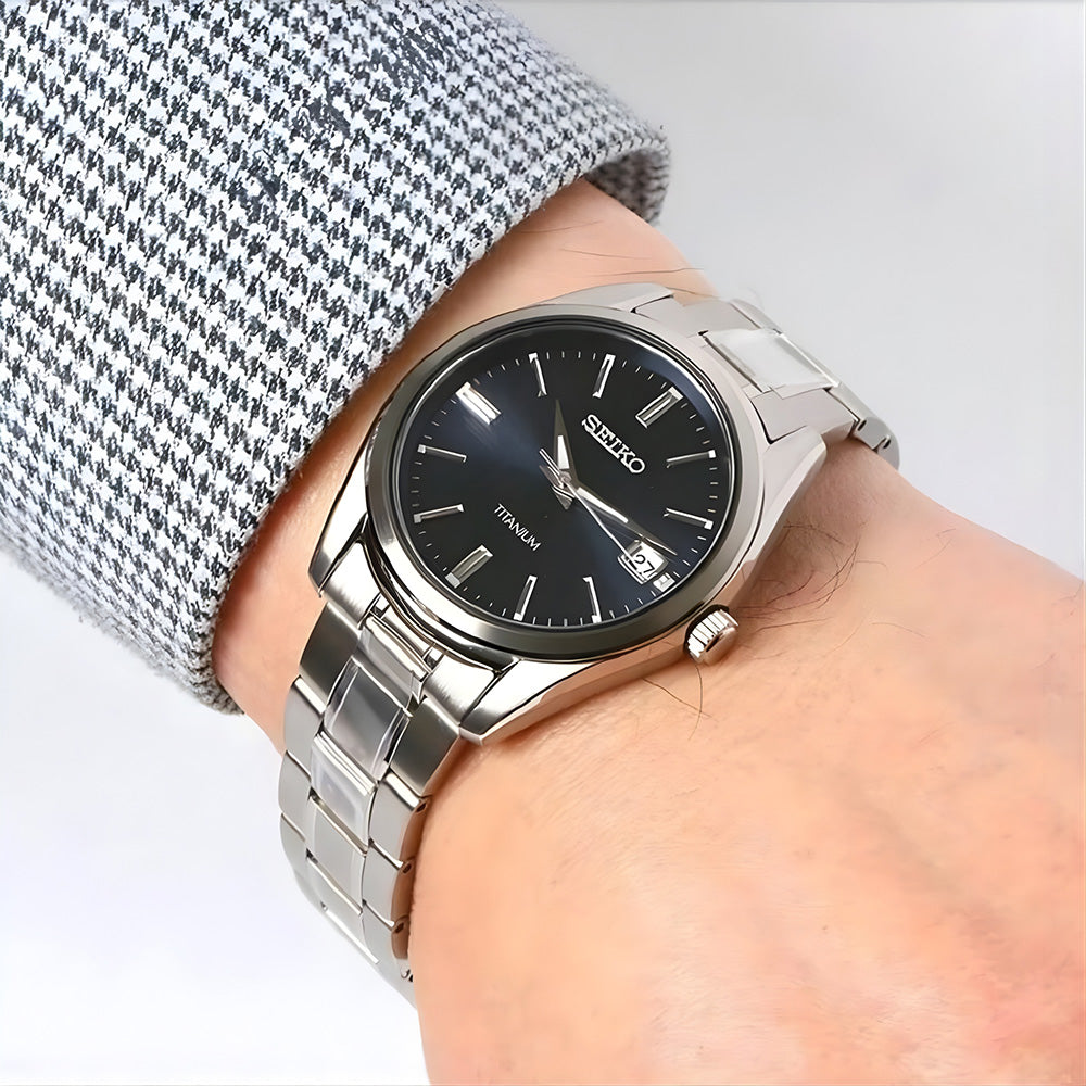 SEIKO Titanium Quartz Blue Dial Mens Watch SUR373P1