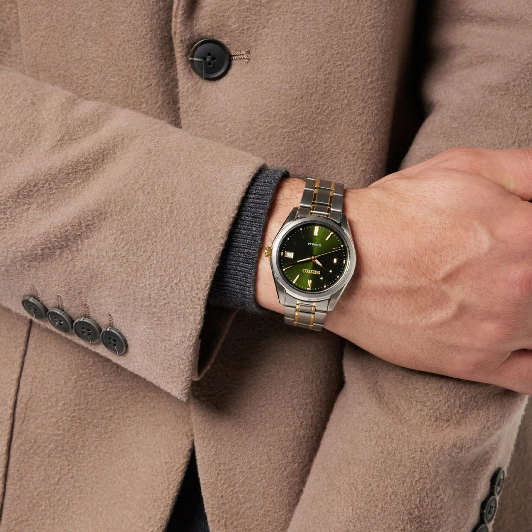 Seiko Essentials Two Tone Titanium Green Dial Men's Watch | SUR377