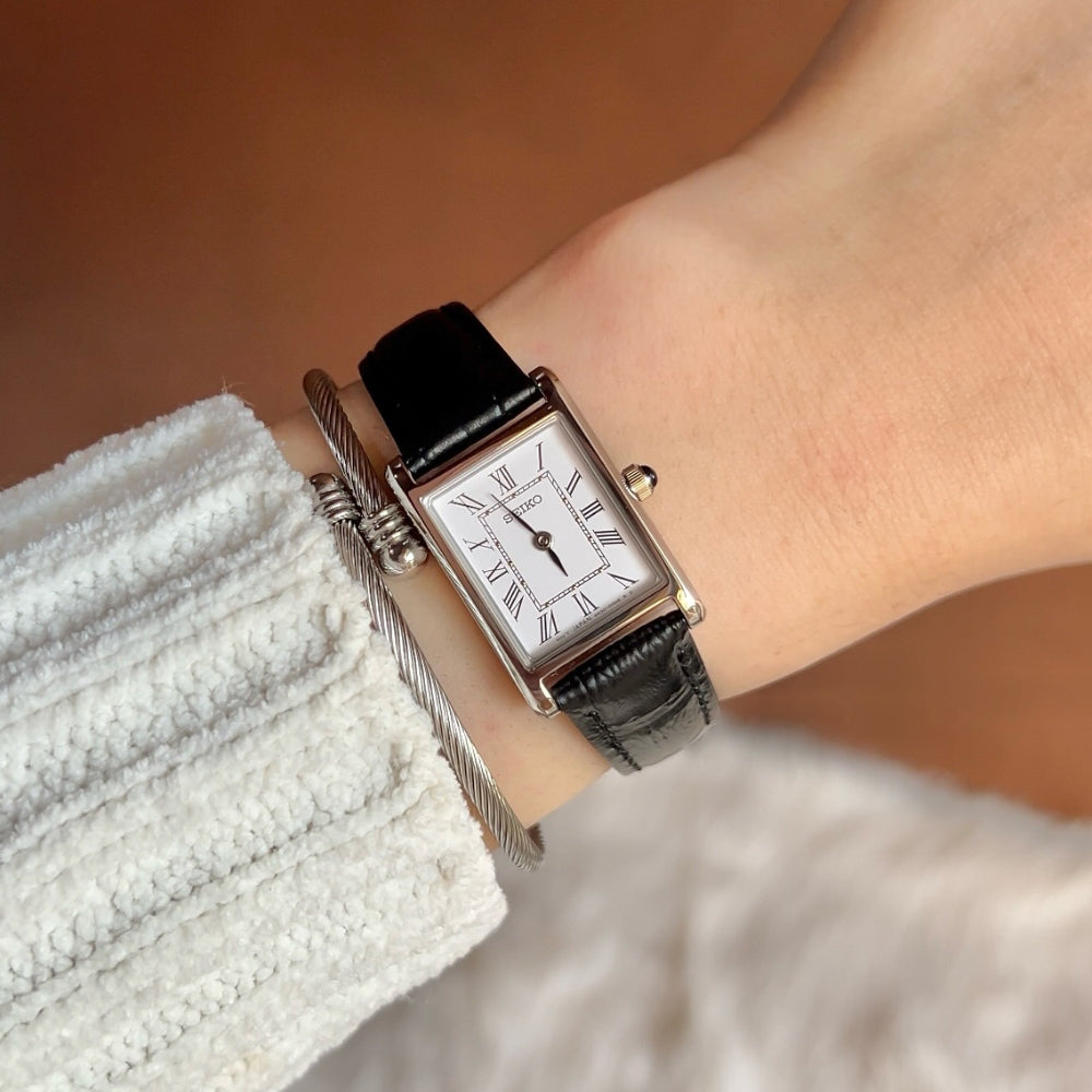 Seiko Conceptual Quartz Rectangular White Dial Ladies Watch SWR107P1