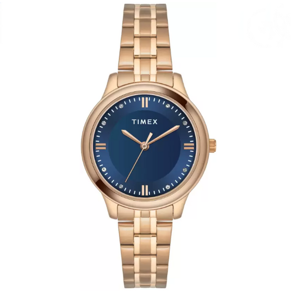 Timex Rose-Gold Tone Blue Dial Ladies Watch| TWEL149SMU02