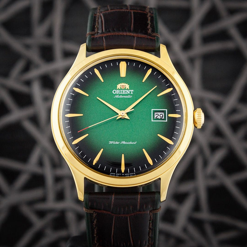 Orient "Bambino Version 4" Green Dial Gold tone Case Men's Watch | TAC08002F0