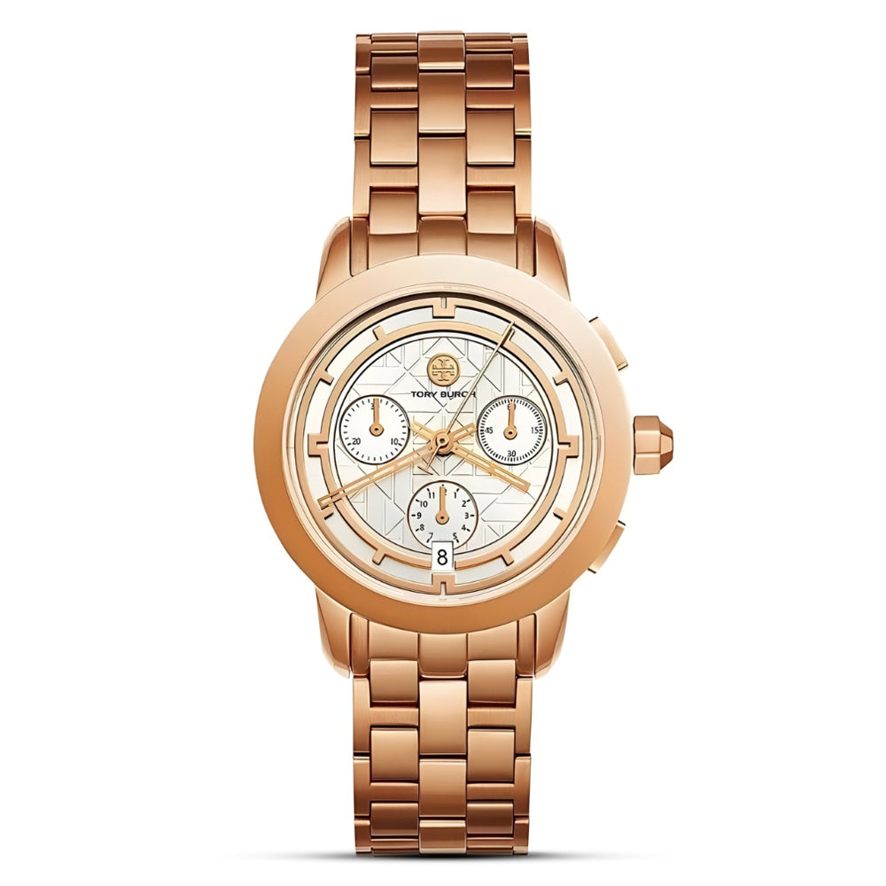 Tory Burch Womens Watch 37mm Rose Gold Tone Chronograph TBW1033 New Battery 6\
