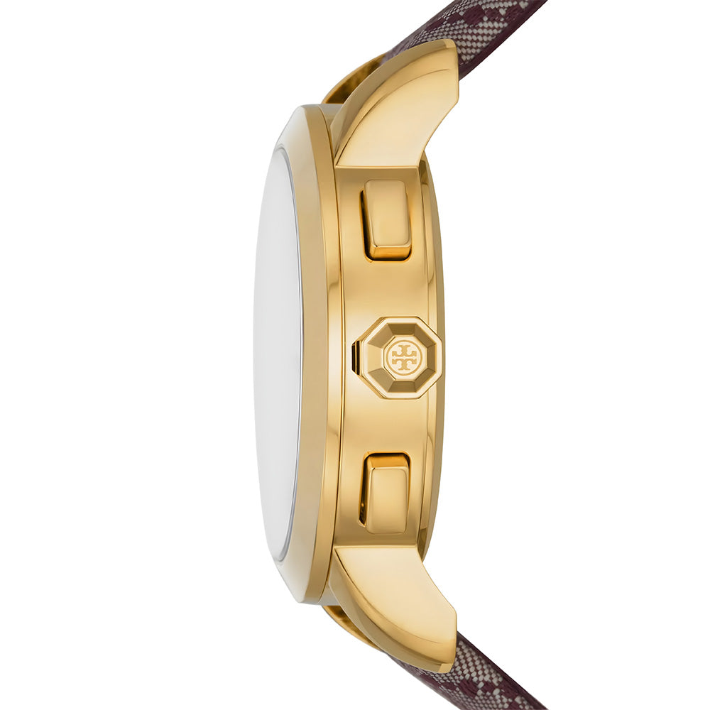 TORY BURCH MAROON JACQUARD GOLD DIAL LADIES WATCH TBW1051