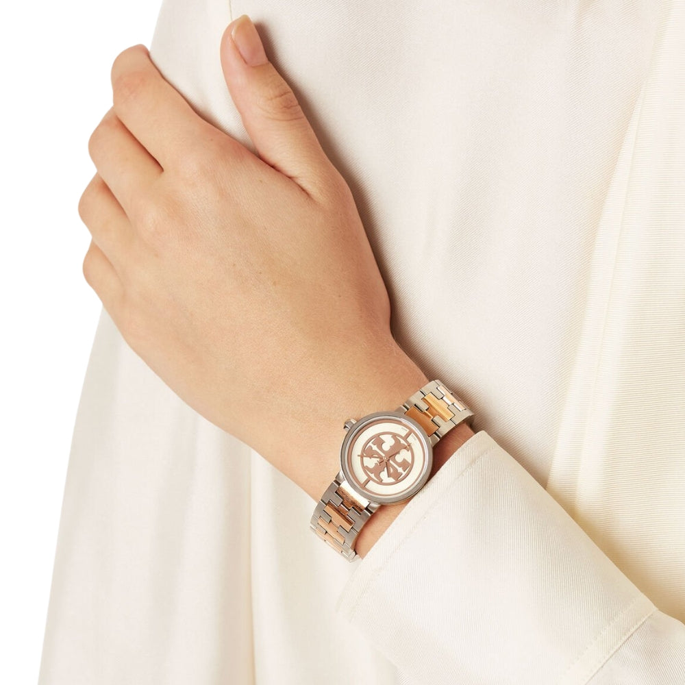 Tory Burch Reva Two Tone Beige Dial 28mm Ladies Watch TBW4016