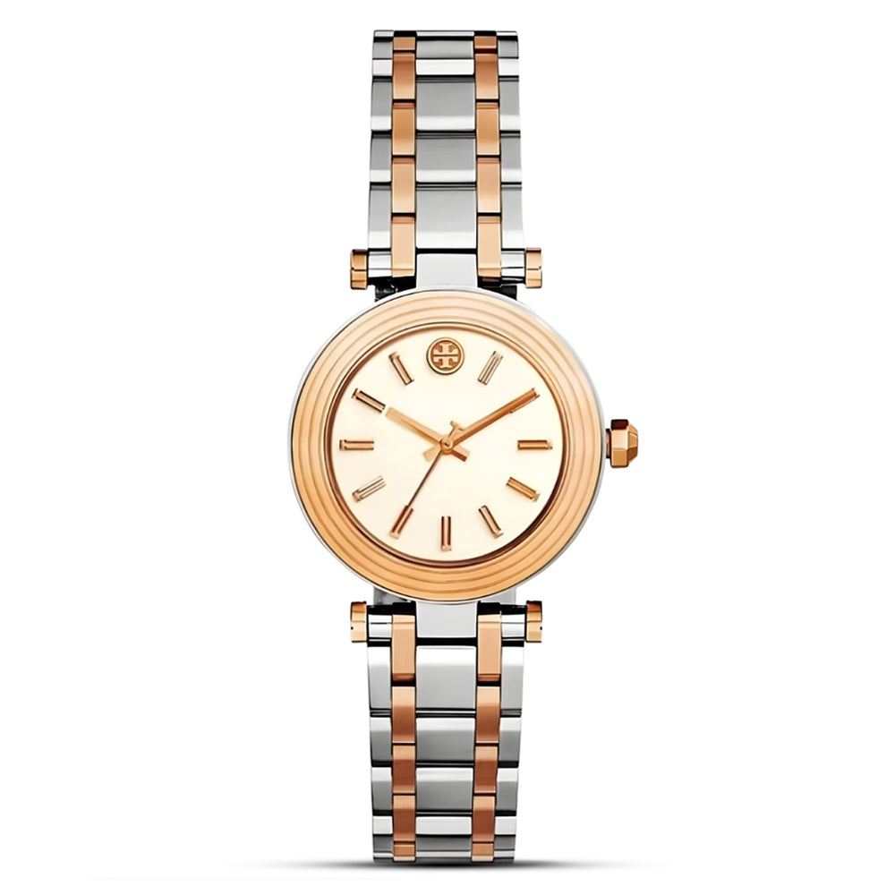 Tory Burch "Classic T" Two Tone White Dial Ladies Watch TBW9011