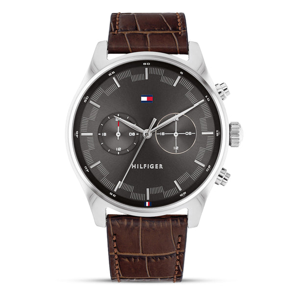 Tommy Hilfiger Grey Dial Brown Leather Strap Men's Watch TH1710422