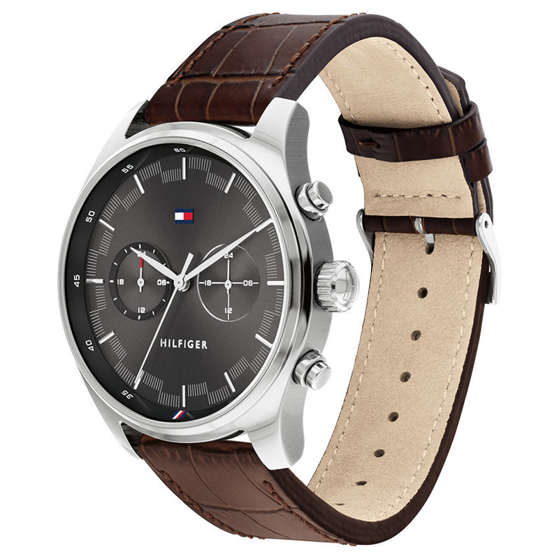 Tommy Hilfiger Grey Dial Brown Leather Strap Men's Watch TH1710422