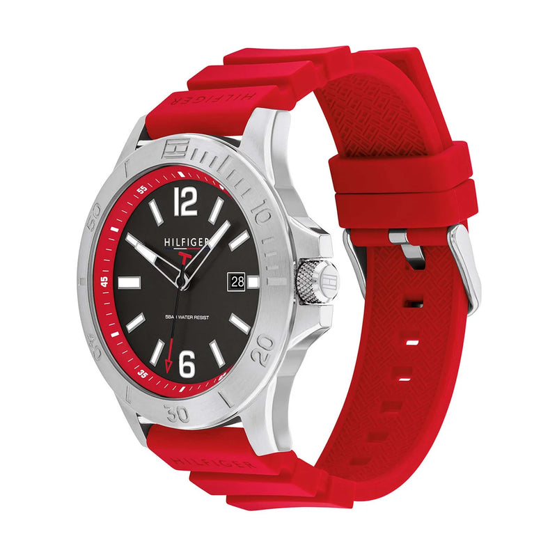 Tommy Hilfiger Ryan Black Dial Red Silicon Strap Watch| TH1710540