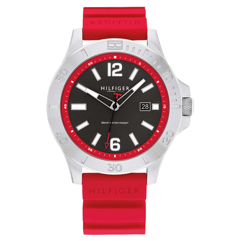 Tommy Hilfiger Ryan Black Dial Red Silicon Strap Watch| TH1710540