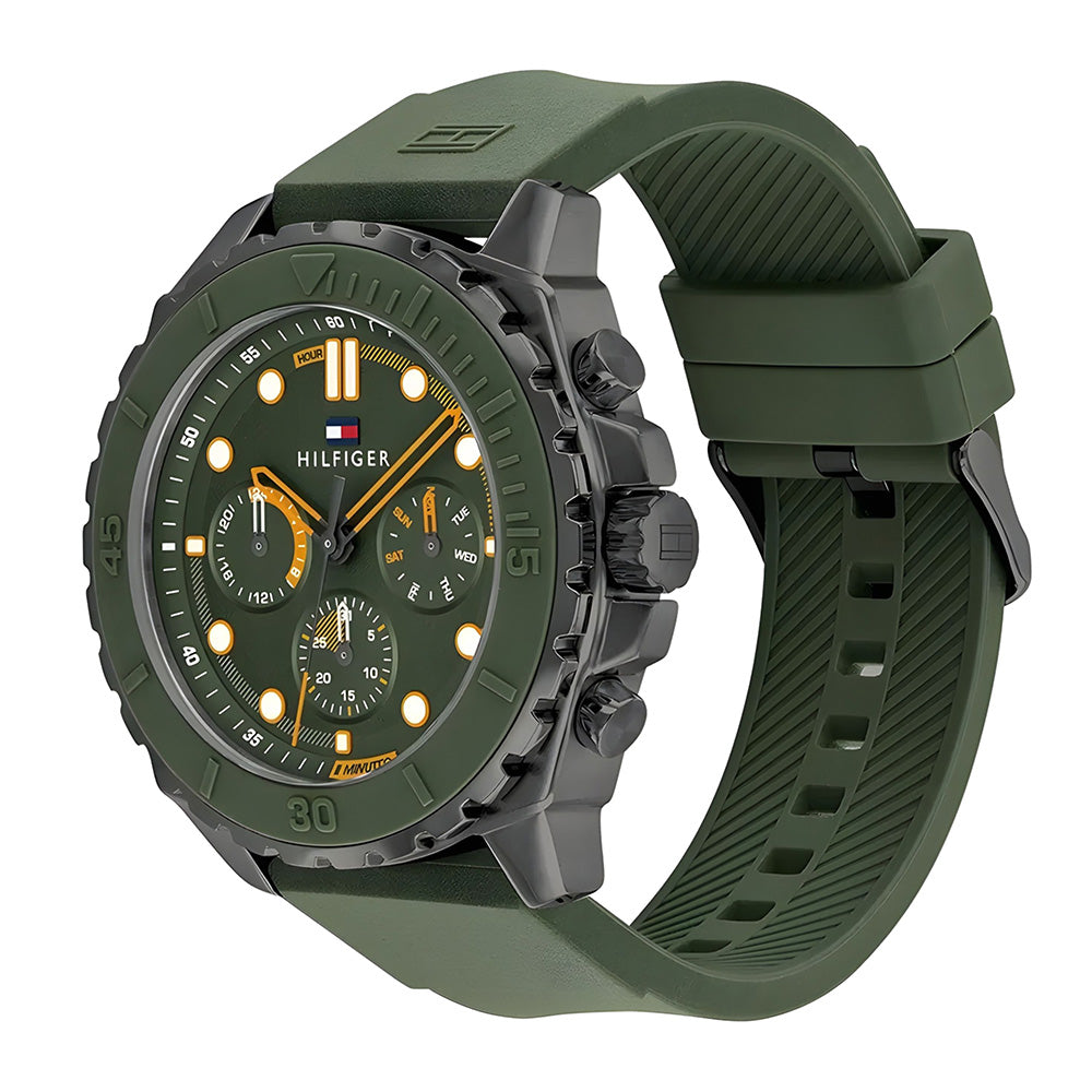 TOMMY HILFIGER "MORGAN" GREEN DIAL SILICON STRAP MEN'S WATCH TH1710688