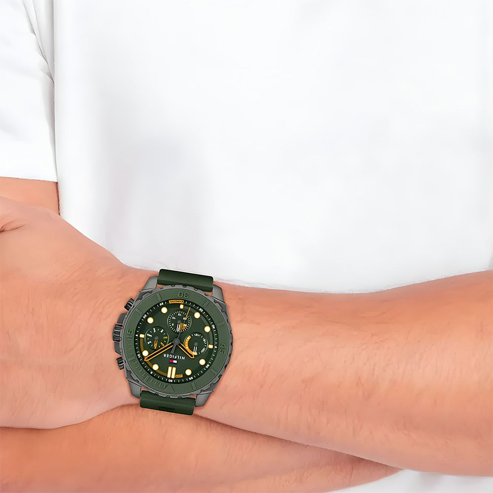 TOMMY HILFIGER "MORGAN" GREEN DIAL SILICON STRAP MEN'S WATCH TH1710688