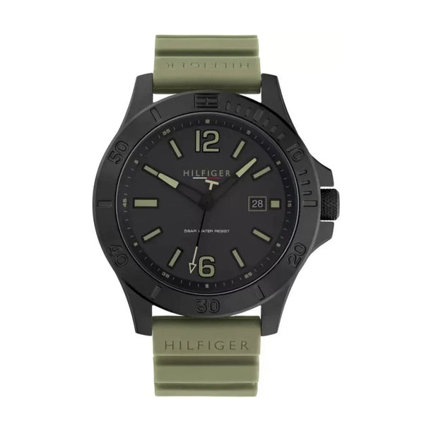 Tommy Hilfiger Ryan Black Dial Green Silicon Strap Watch| TH1791992