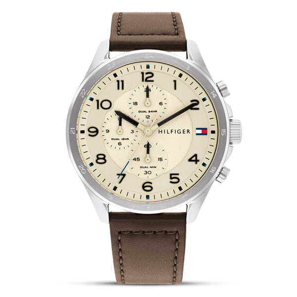 Tommy Hilfiger Axel Beige Dial Leather Strap Men's Watch| TH1792003