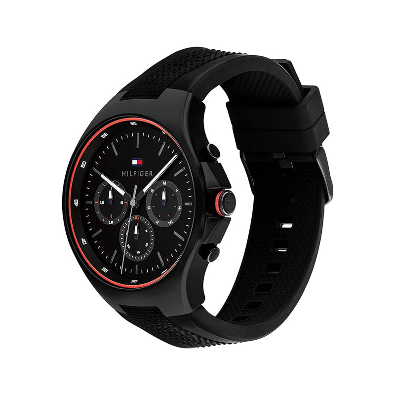Tommy Hilfiger Justin Black Dial Silicone Band Men's Watch | TH1792056