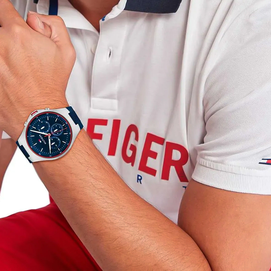 Tommy Hilfiger Justin Blue Dial Silicone Band Men's Watch | TH1792057