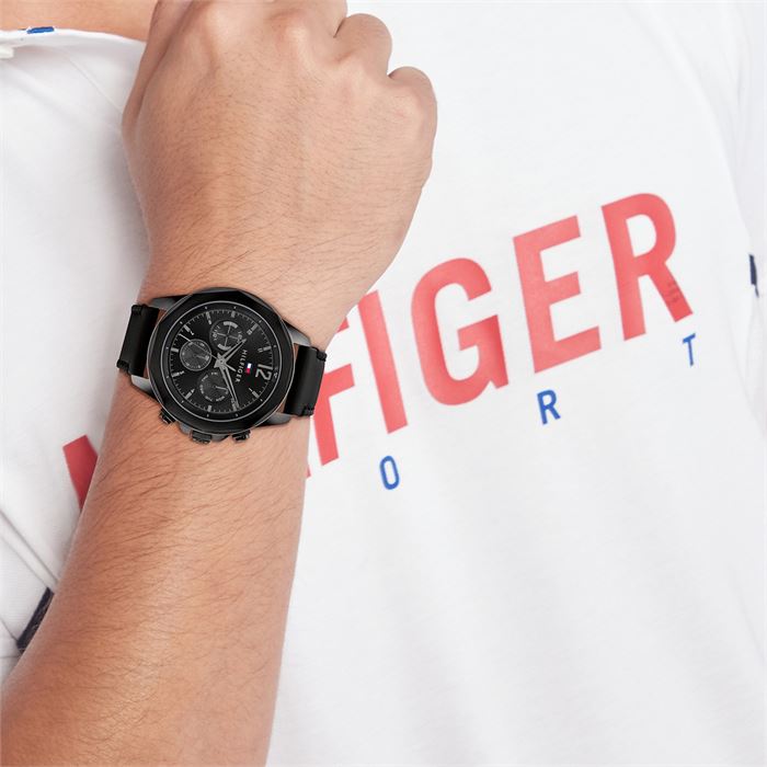 Tommy Hilfiger Multifunction Black Leather Men's Watch | TH1792062