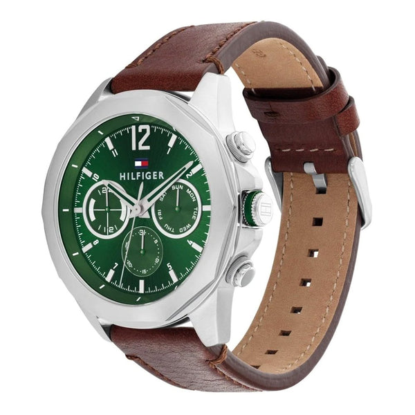 Tommy Hilfiger Jameson Green Dial Leather Strap Watch TH1792064