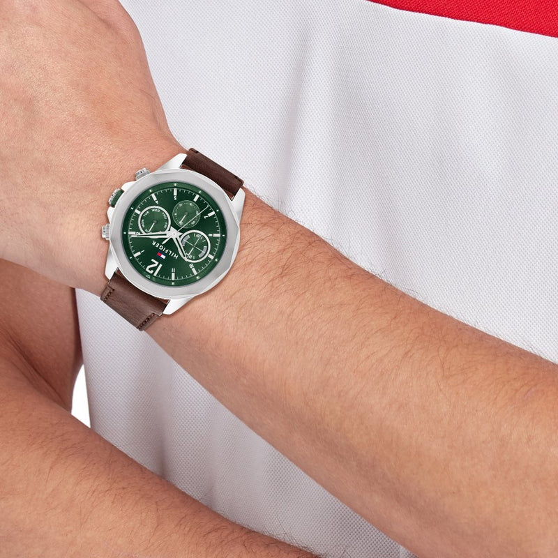 Tommy Hilfiger Jameson Green Dial Leather Strap Watch TH1792064