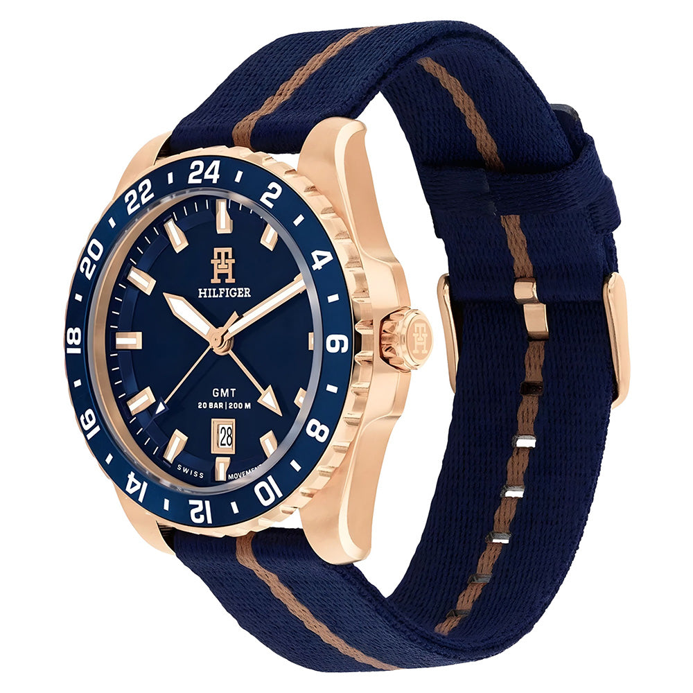 TOMMY HILFIGER "GMT" BLUE DIAL NYLON STRAP MEN'S WATCH TH1792130