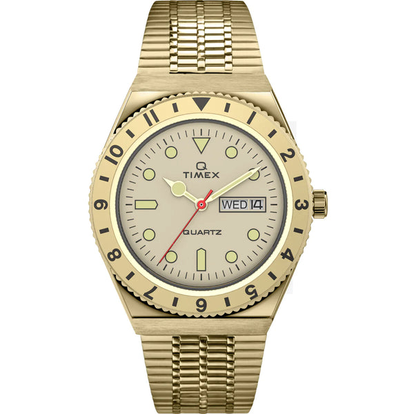 Timex Q Reissue Gold Tone White Dial Watch For Men TW2V18700