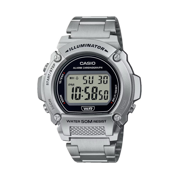 CASIO DIGITAL DIAL SILVER STAINLESS STEEL STRAP MEN'S WATCH | W-219HD-1AVDF