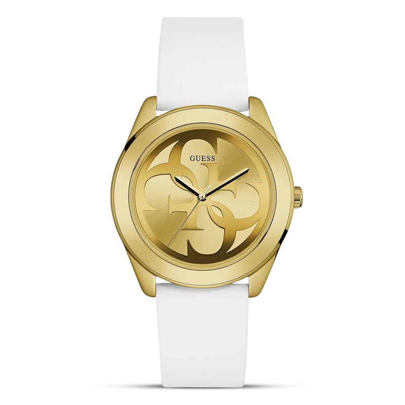 Guess G-Twist Gold Dial Silicone Band Ladies Watch | W0911L7