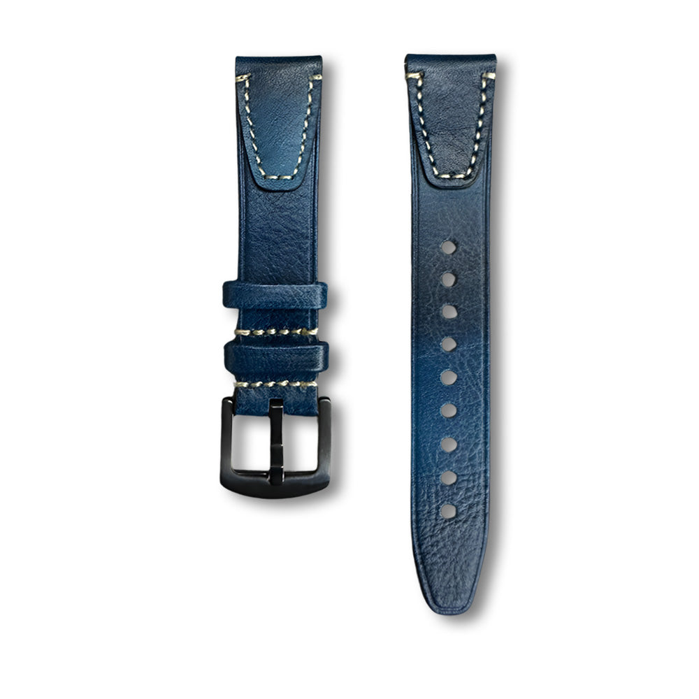 Cavern Premium 20mm Blue Double Stitched Leather Strap