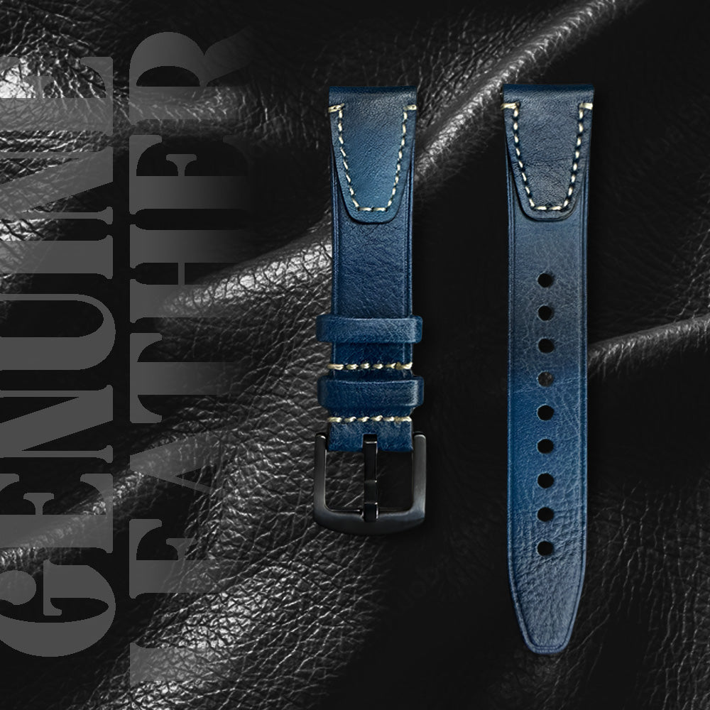 Cavern Premium 20mm Blue Double Stitched Leather Strap