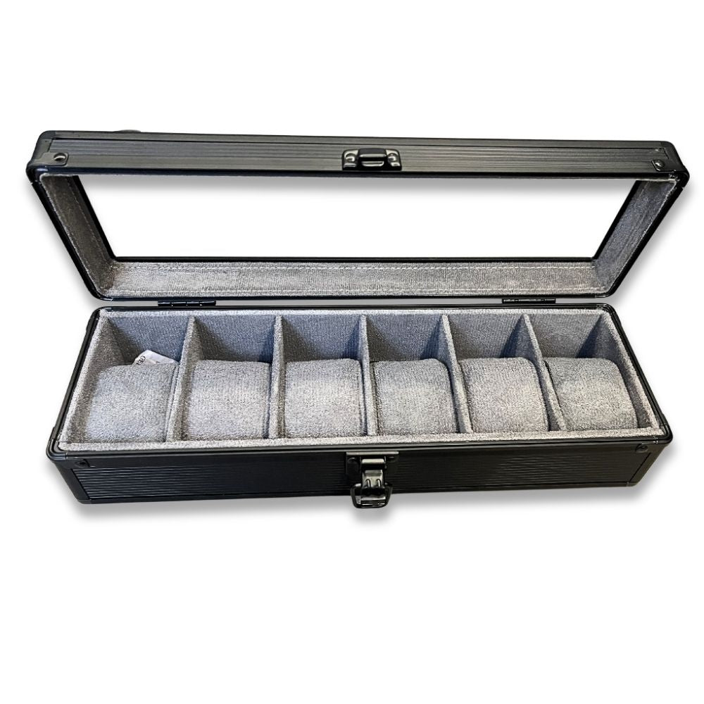 6 Slots Premium Black Watch Case Stylish & Secure Storage