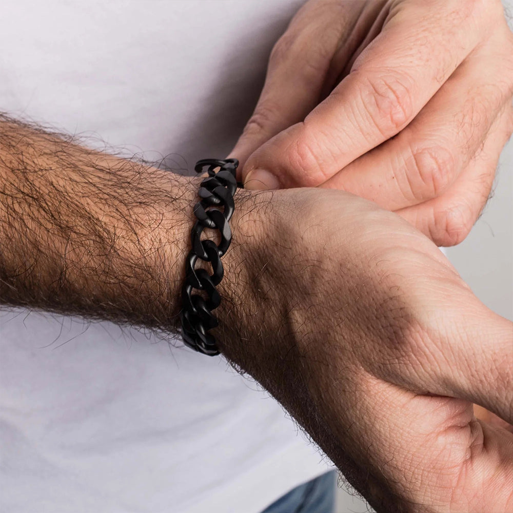 Zeyron Black Cuban Curb Stainless Steel Chain Bracelet