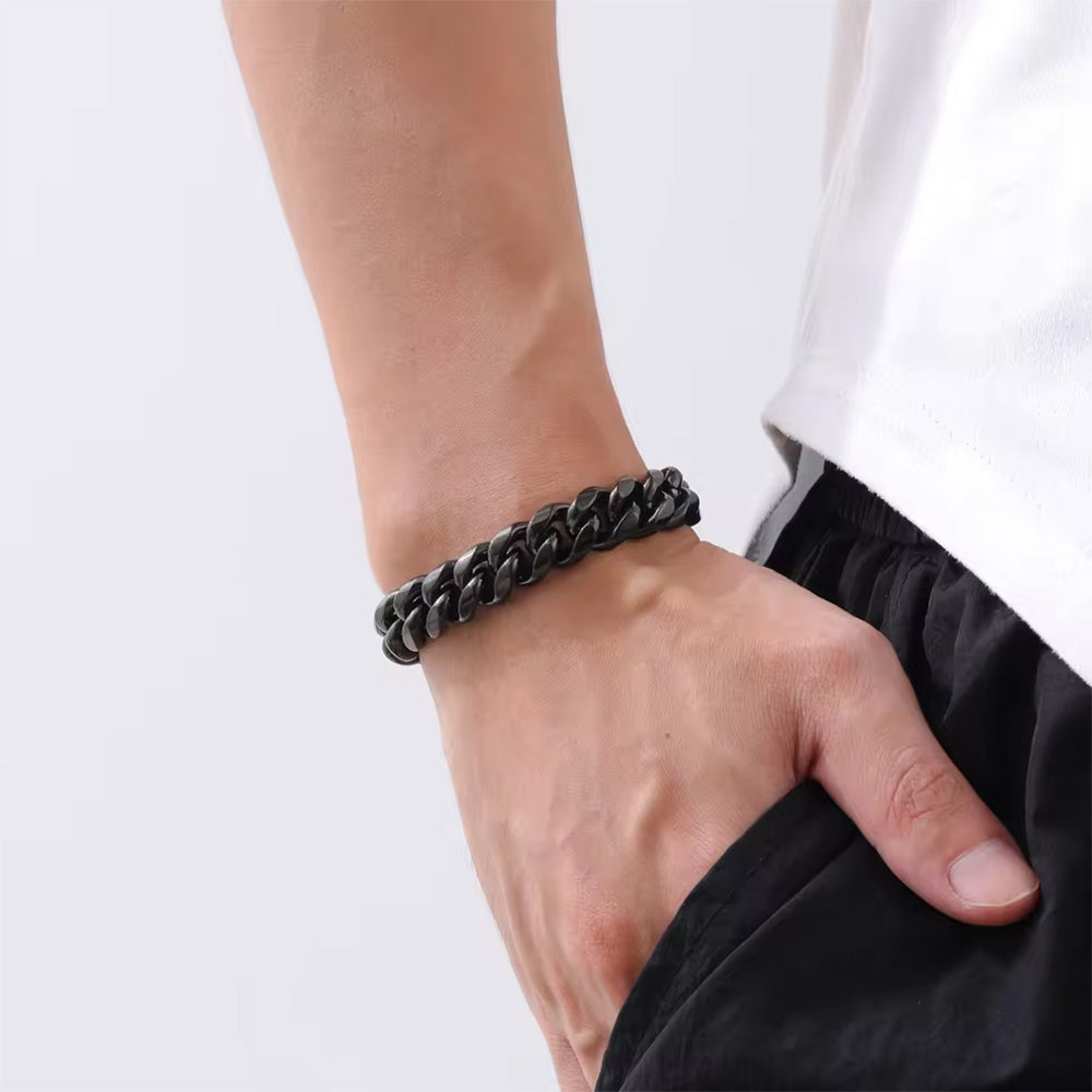 Zeyron Black Cuban Curb Stainless Steel Chain Bracelet