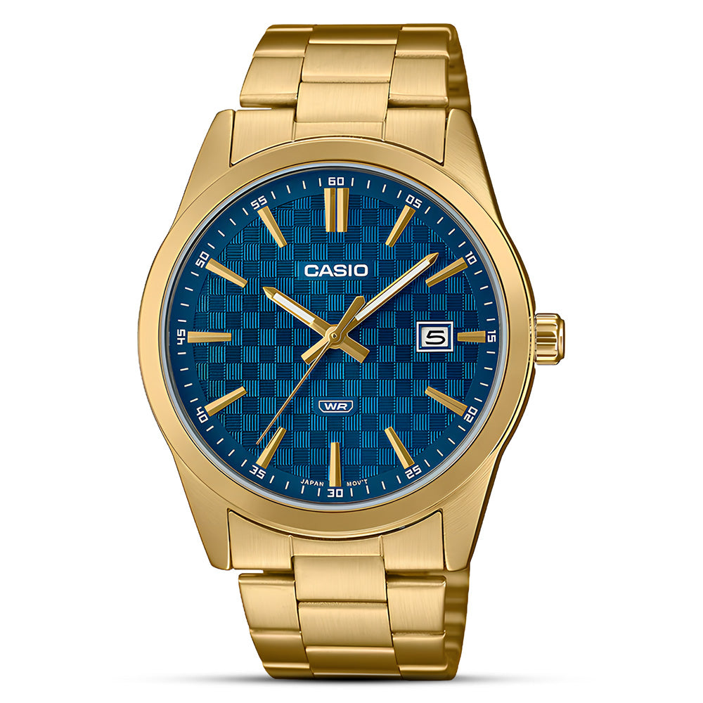 Casio Enticer Gold Tone Blue Chess Dial Men's Watch | MTP-VD03G-2AUDF