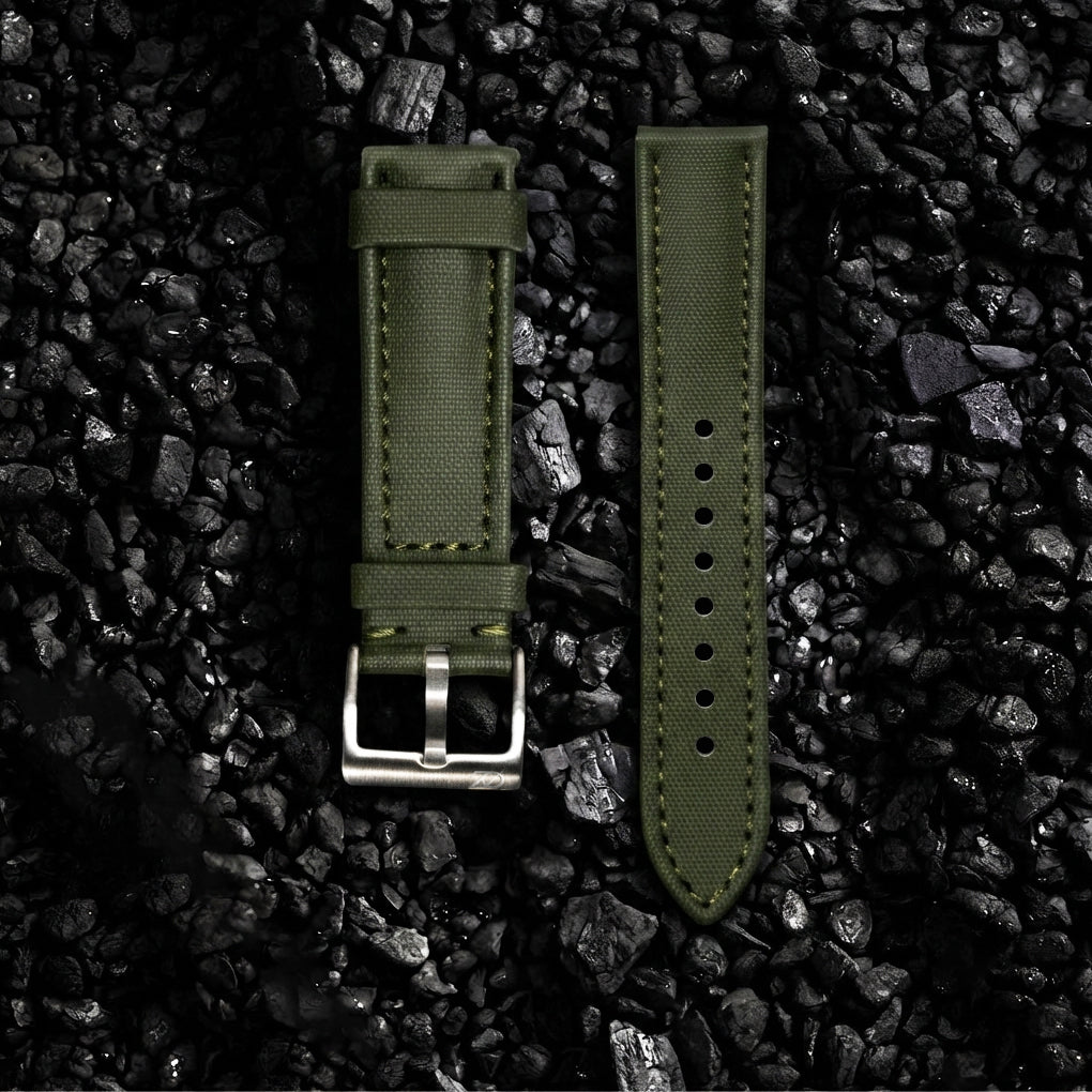 Zeyron 22mm Premium Army Green Sailcloth Watch Strap