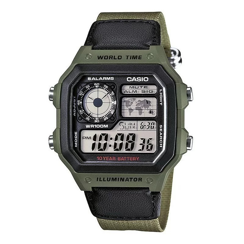 CASIO ARMY GREEN NYLON DIGITAL MEN'S WATCH| AE-1200WHB-3BVDF