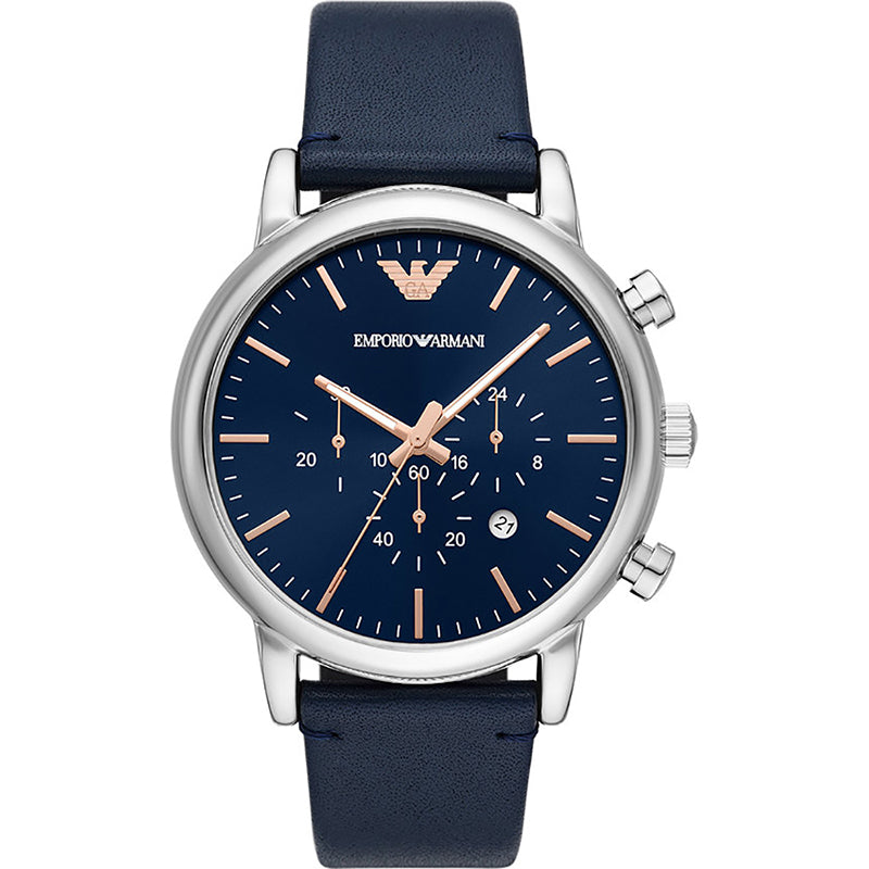 Emporio Armani Chronograph Leather Strap Blue Dial Men's Watch AR11451