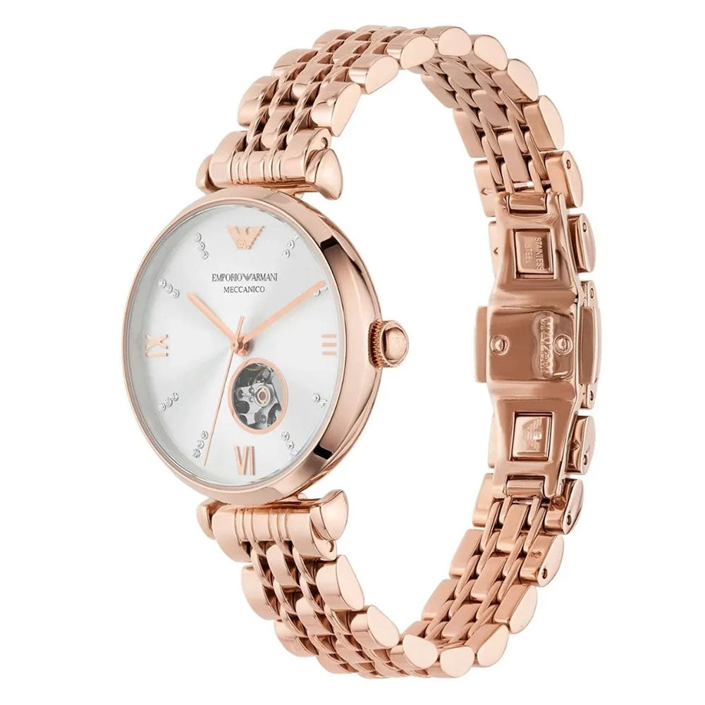 Emporio Armani Gianni T-Bar Automatic Silver Dial Ladies Watch AR60023