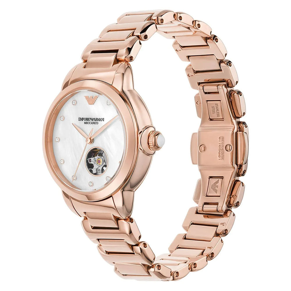 Emporio Armani Open Heart Automatic Rose Gold-Tone Ladies Watch AR60072