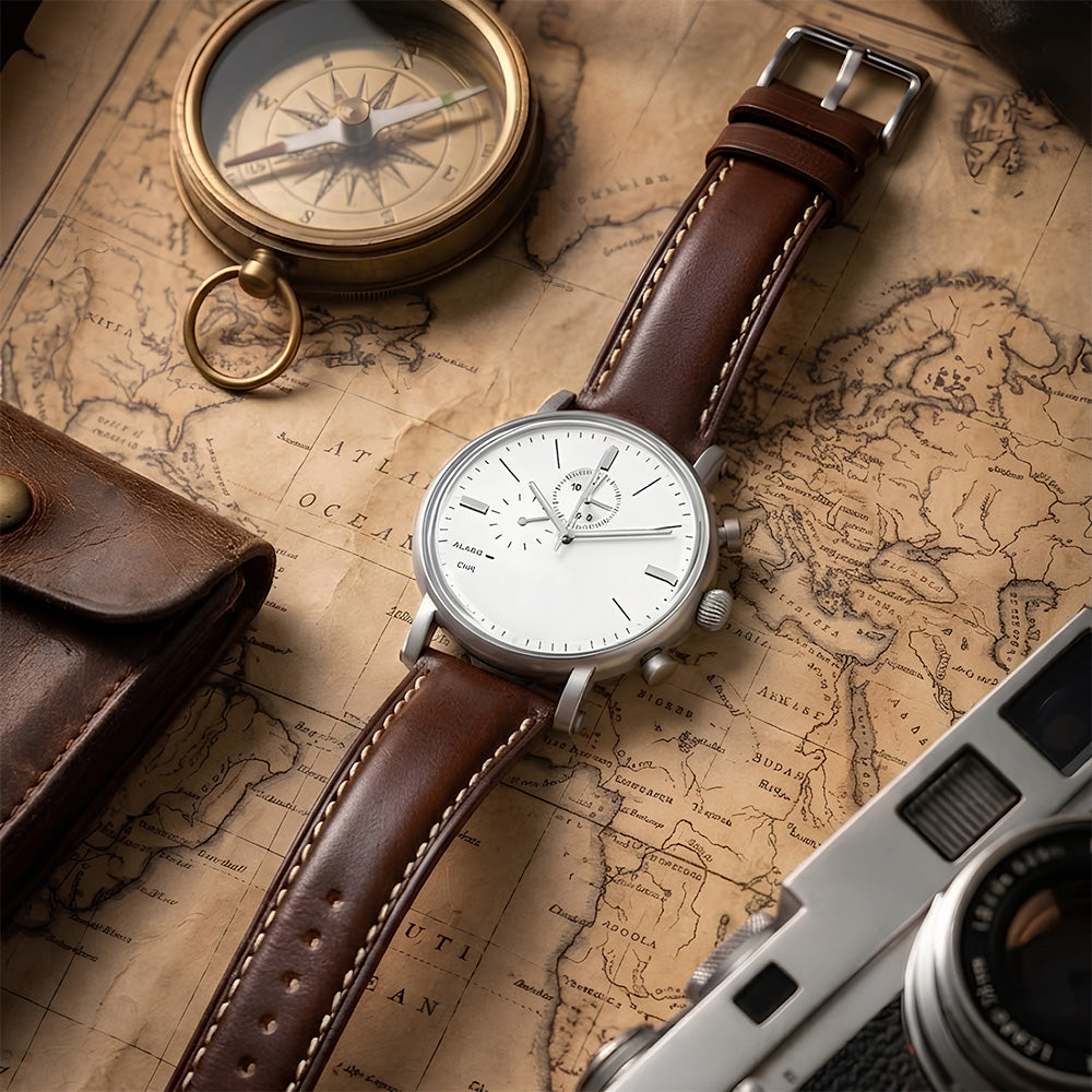 Cavern 20mm Plain Brown Leather White Stitching Strap