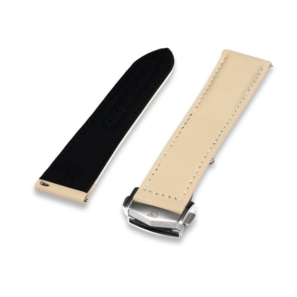 Zeyron 22mm Premium Sand Beige Sailcloth Butterfly Clasp Strap