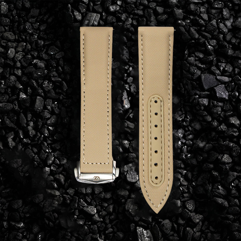 Zeyron 22mm Premium Sand Beige Sailcloth Butterfly Clasp Strap