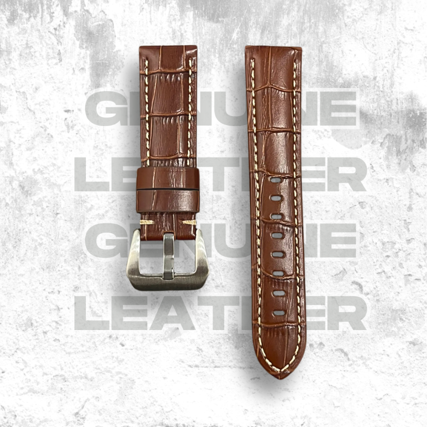 Cavern Crocodile Texture 22mm Brown Stitched Leather Strap