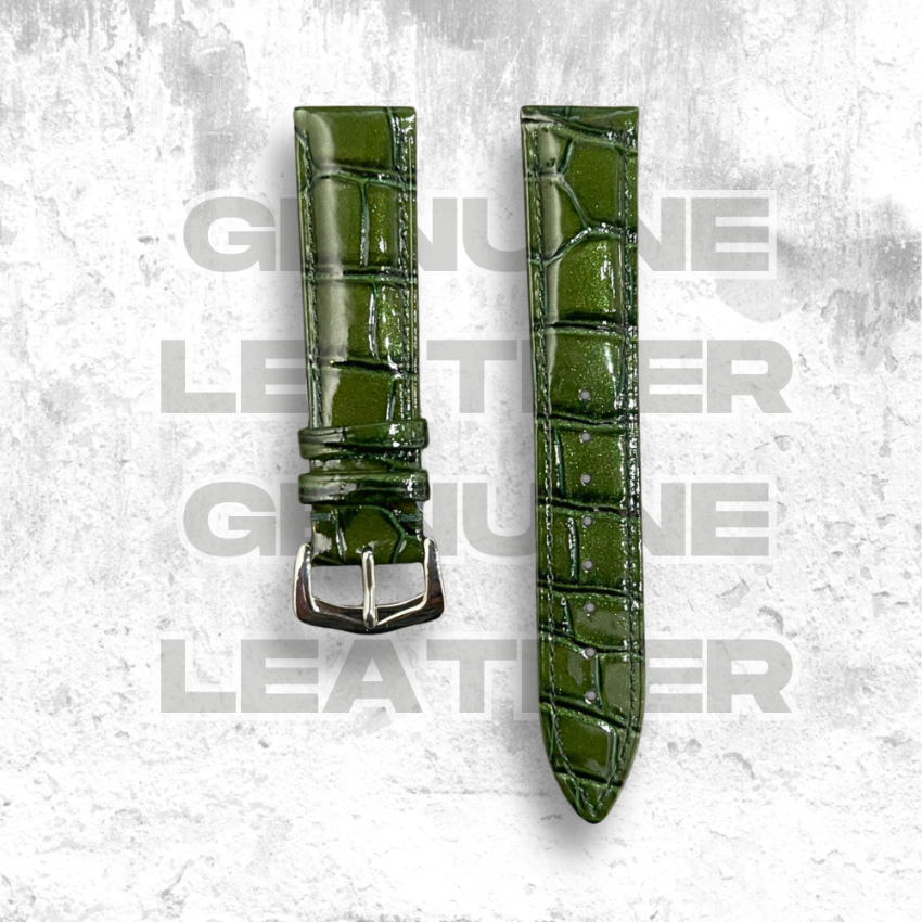 Cavern Crocodile Textured Glossy Green Leather Watch Strap | 20MM